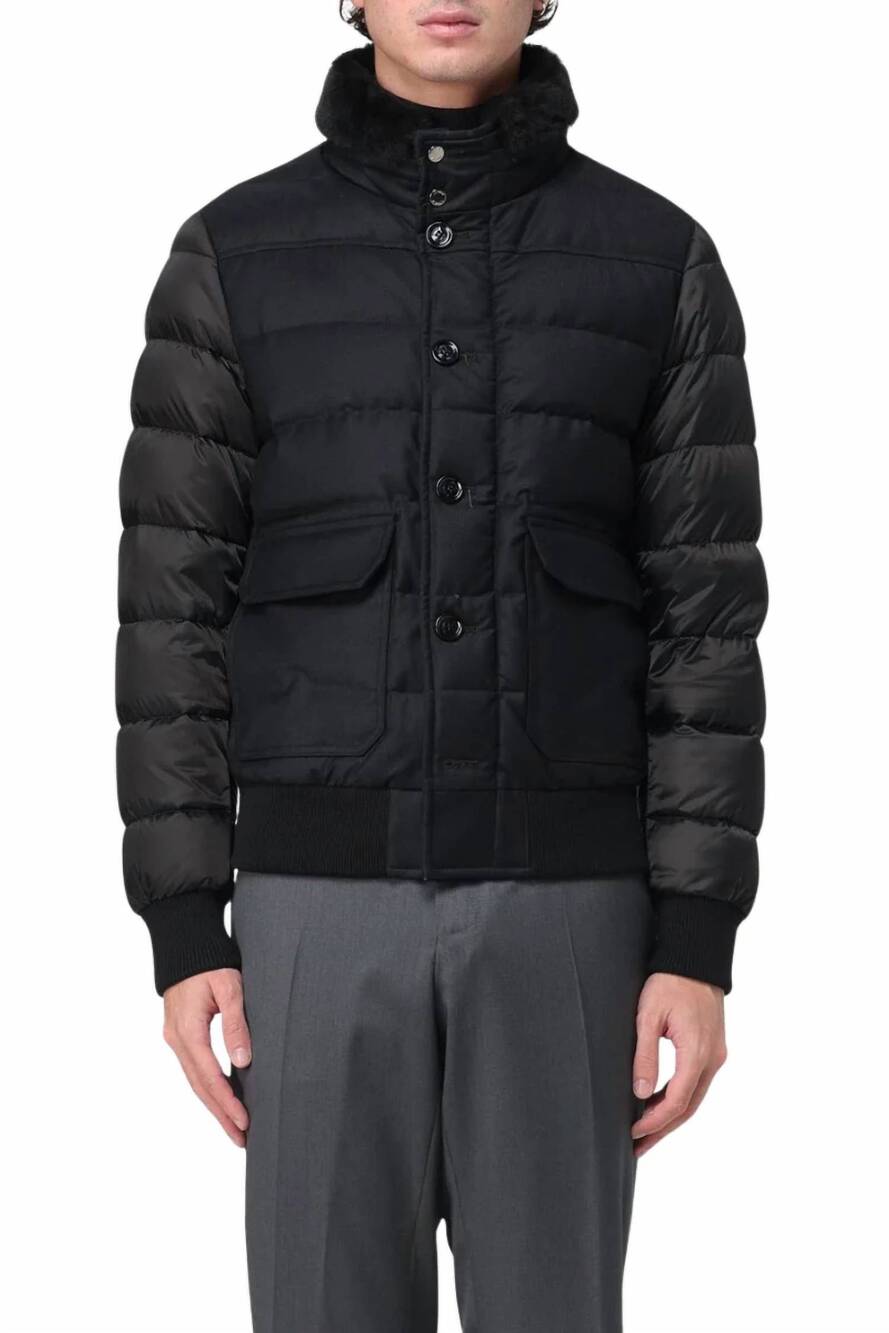 NEW MOORER fur collar bomber jacket in nero
